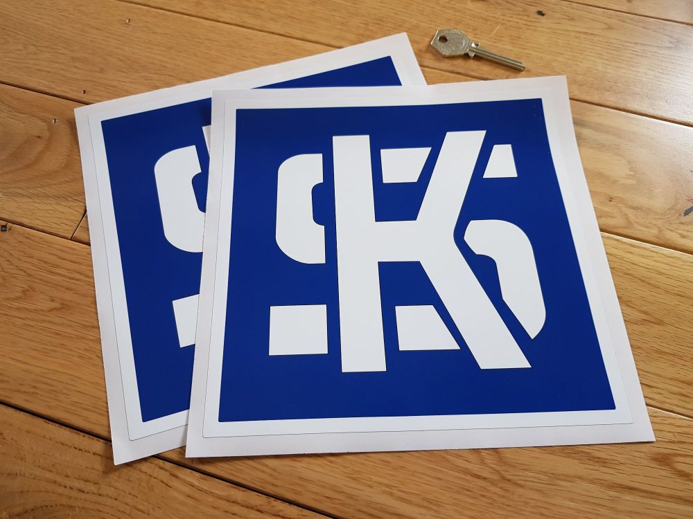 KS Pistons Dark Blue & White Square Stickers. 8" Pair.
