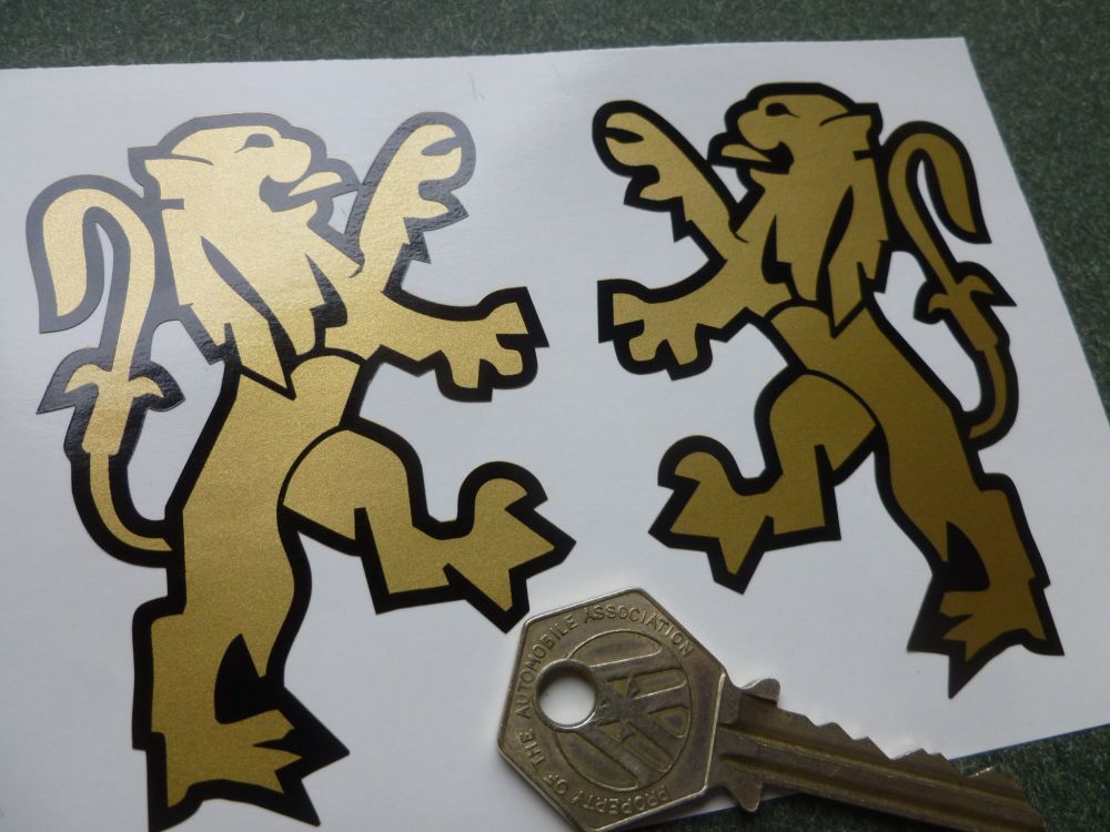 Peugeot Old Lions Black & Gold Style Stickers. 3.5" Pair.