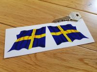 Sweden Wavy Flag Stickers. 2" or 3" Pair.