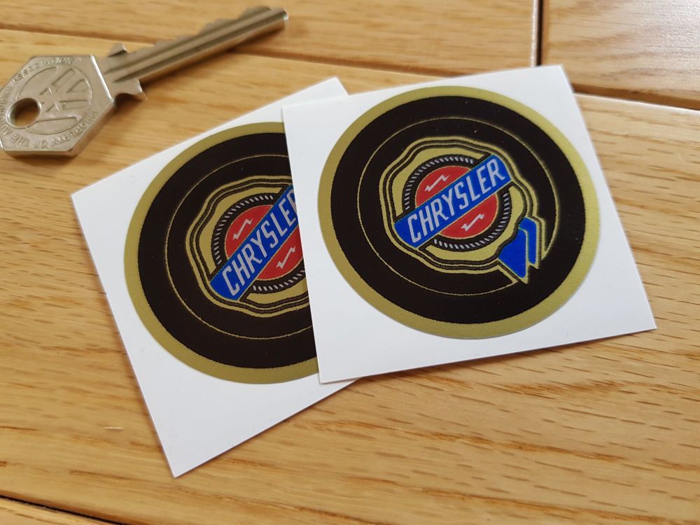 Chrysler Gold & Colour Circular Logo Stickers. 50mm Pair.