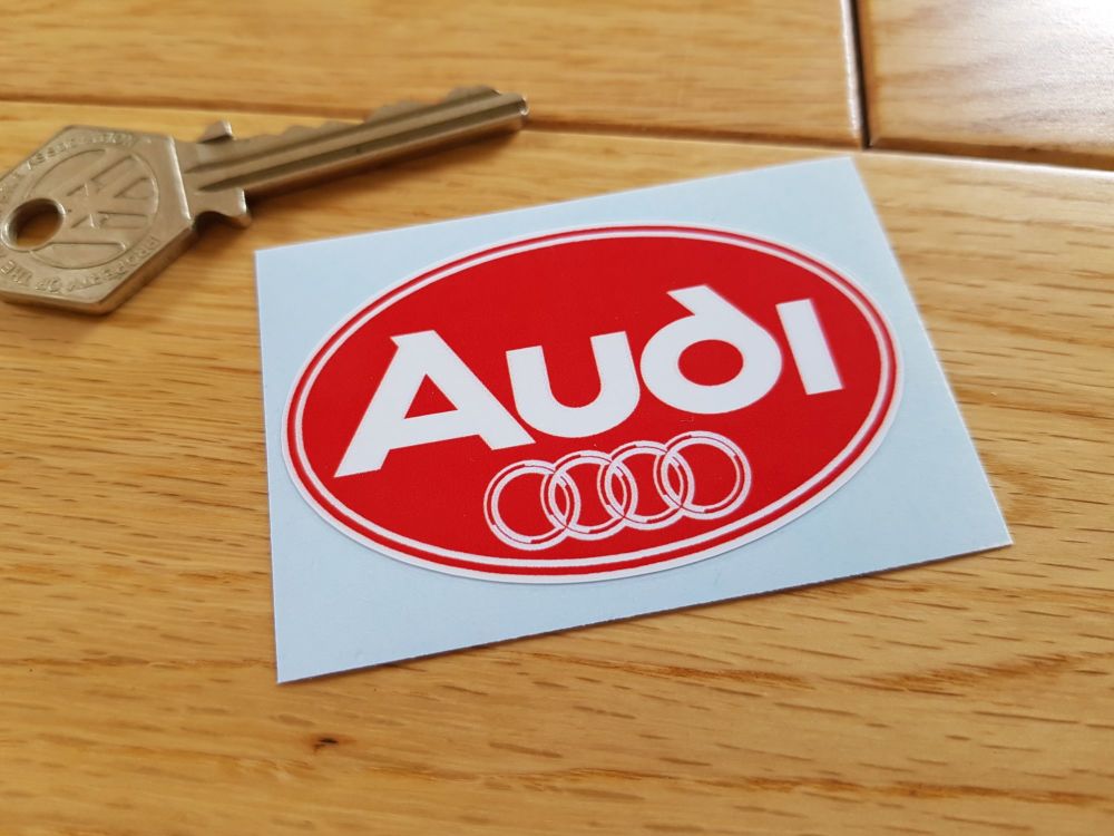 Audi Small Red & White Oval Logo Sticker. 2.5