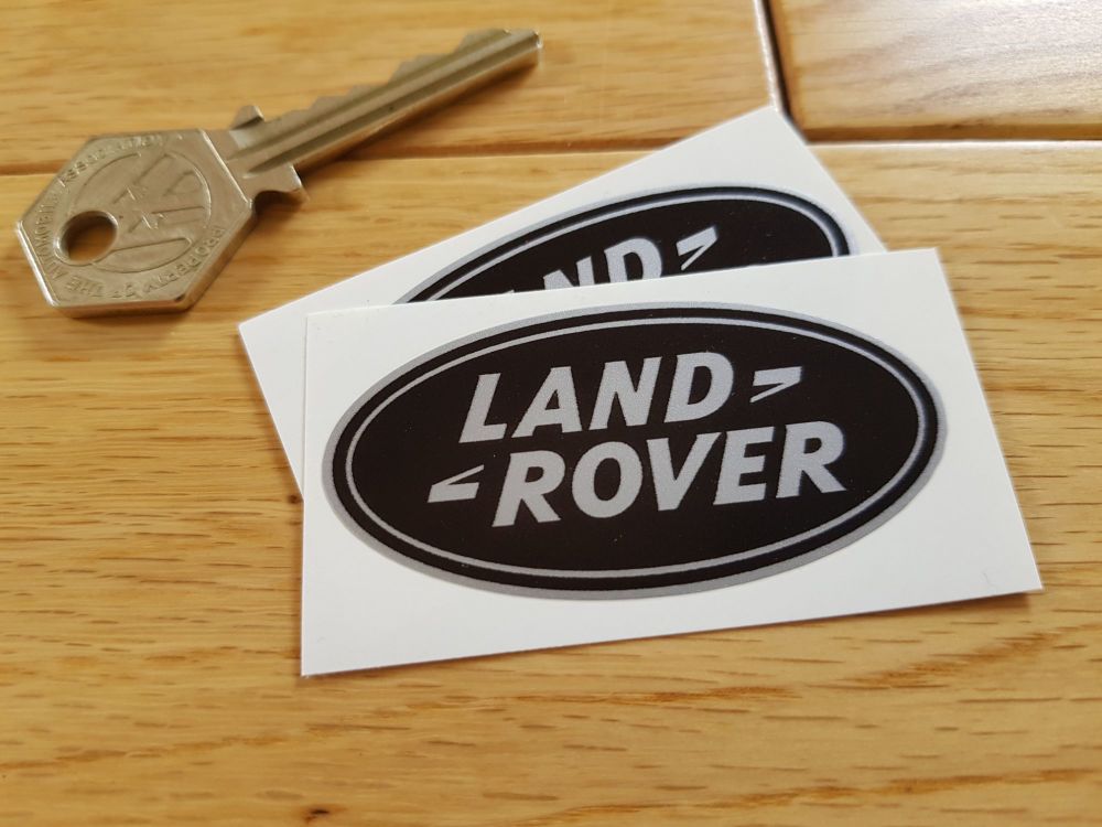 Land Rover Old Style Oval Black & Silver Stickers. 2.5
