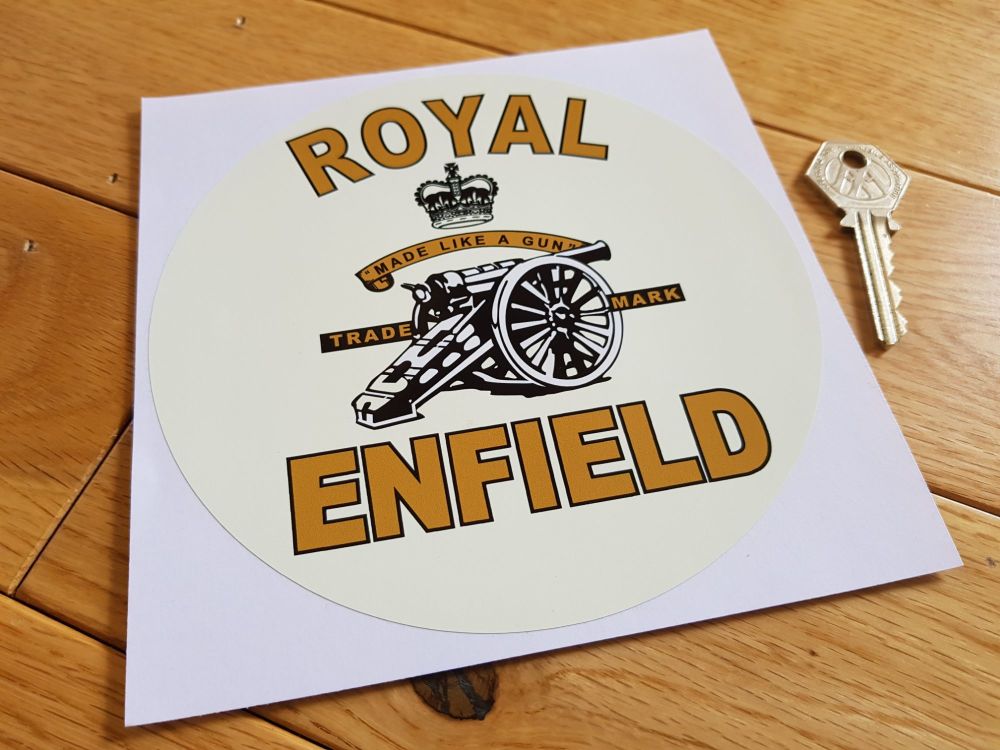 Royal Enfield Made Like A Gun Round Sticker. 6".