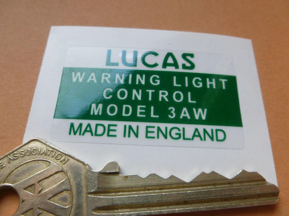 Lucas Warning Light Control Model 3AW Sticker. 1.75".