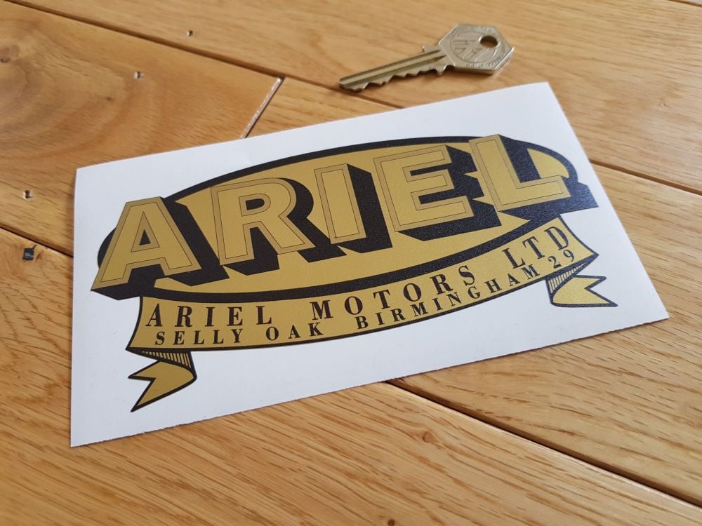 Ariel Motors Ltd Oval & Banner Logo Black & Gold Sticker. 6
