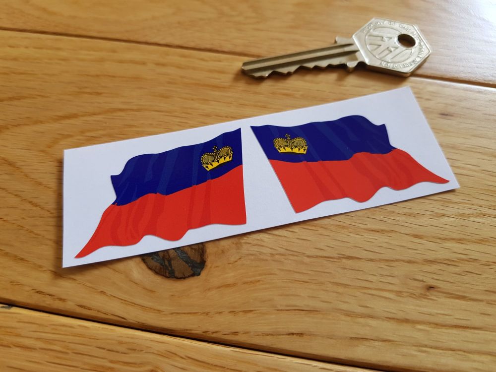 Liechtenstein Flag Wavy Stickers. 2" Pair.