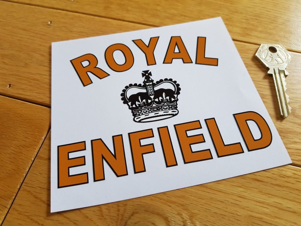 Royal Enfield Cut Text & Black & White Crown Sticker. 5