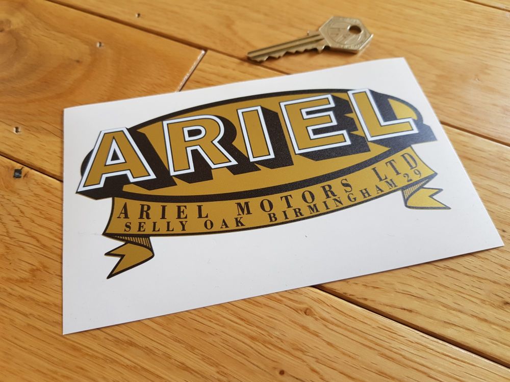 Ariel Motors Ltd Oval & Banner Logo Black & Gold with White Detail Sticker.