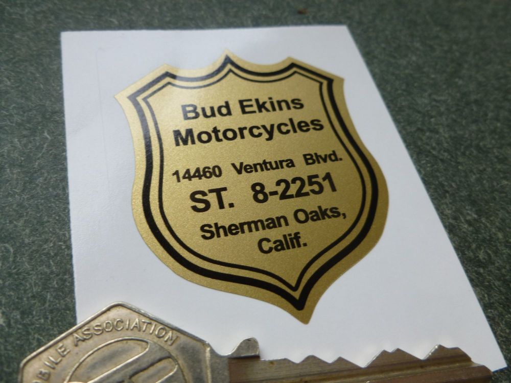 Bud Ekins Motorcycles Sherman Oaks, California Dealer Sticker. 2".