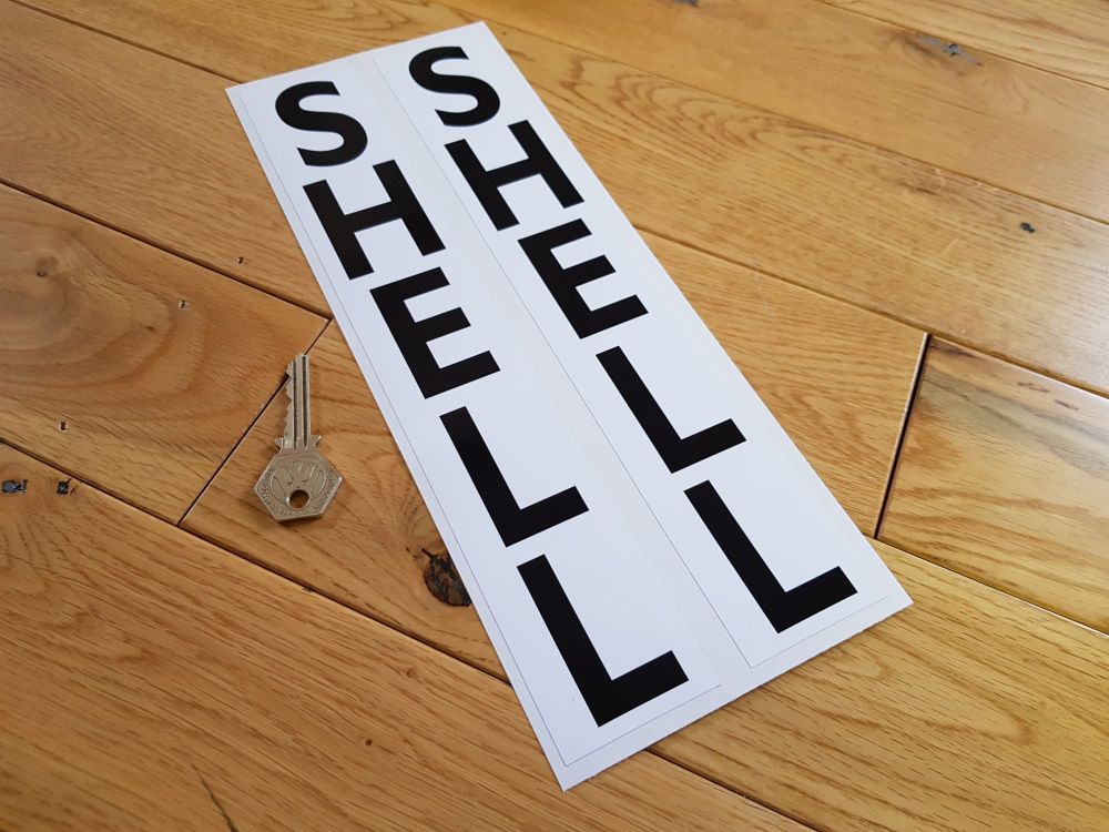 Shell Vertical Black & White Oblong Stickers. 12" Pair.