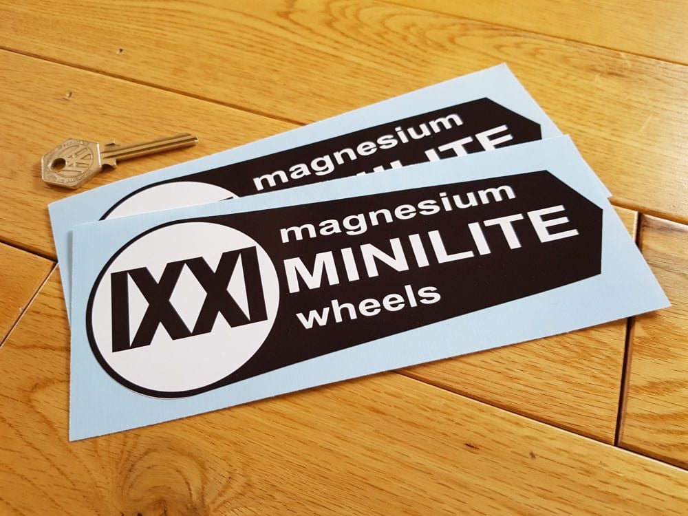 Minilite Magnesium Wheels Black & White Shaped Stickers. 7.5" Pair.