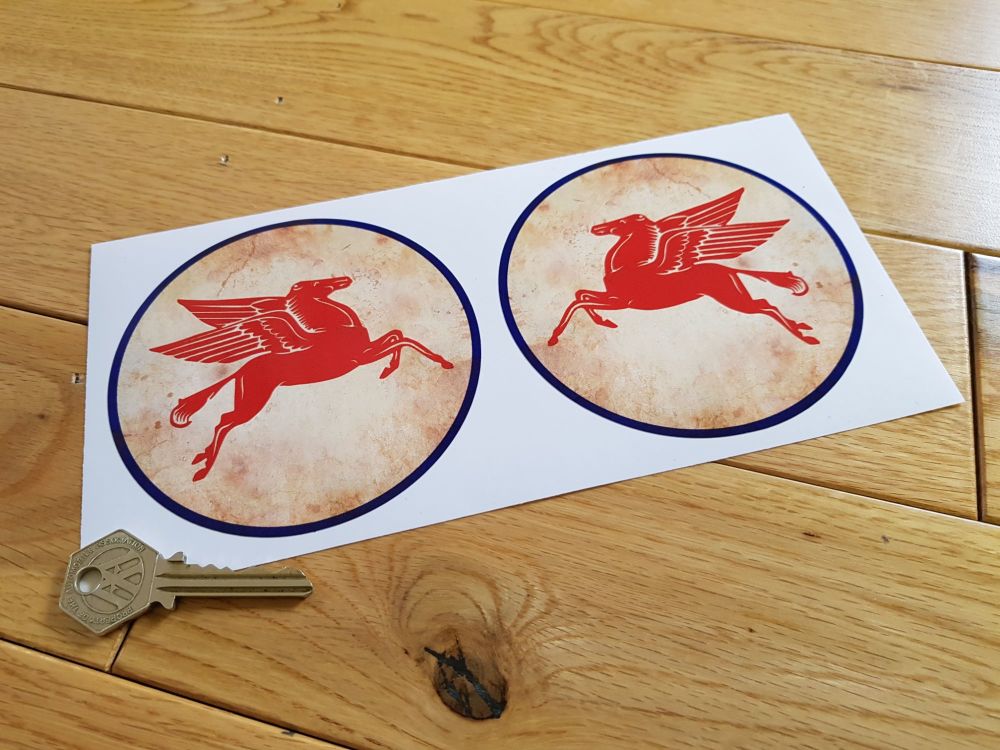 Mobil Pegasus Circular Distressed Stickers. 4.25