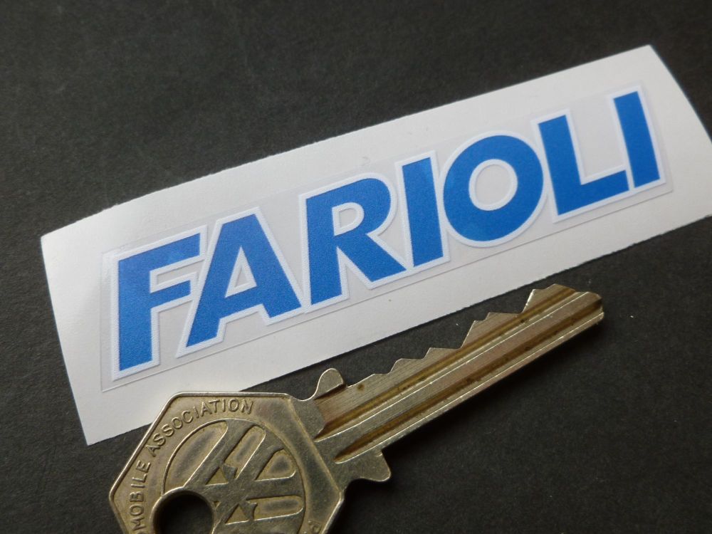Farioli Blue & White Text Sticker. 3".