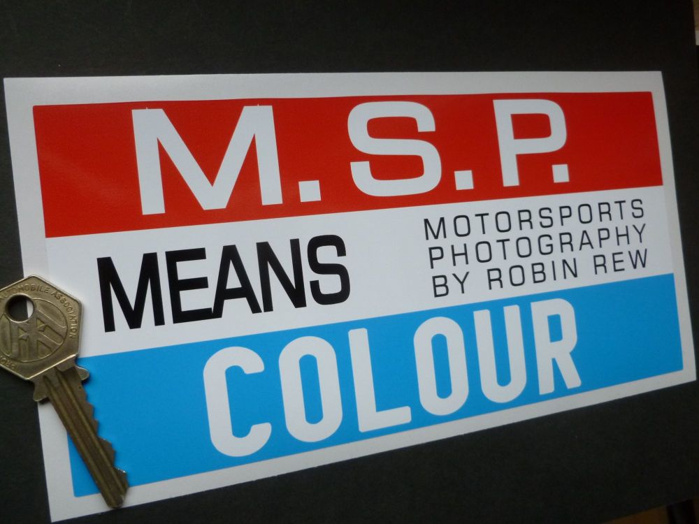 MSP Means Colour. Motorsports Photography By Robin Rew. Oblong Sticker. 8".