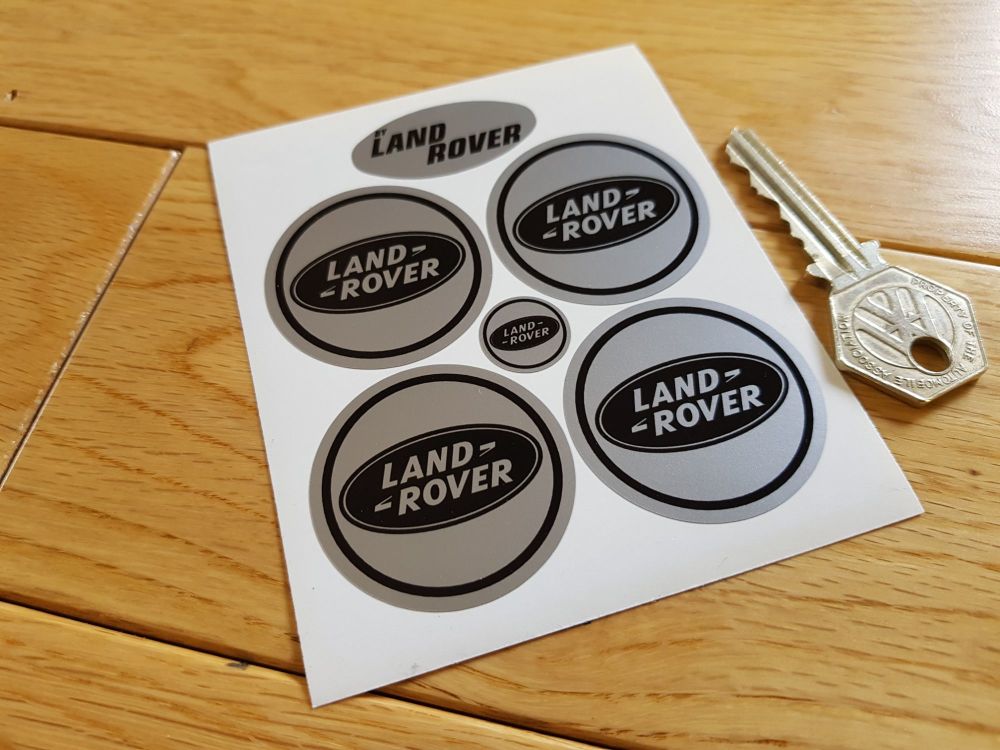 Land Rover Black & Silver Wheel Centre Style Stickers. Set of 4. 40mm.