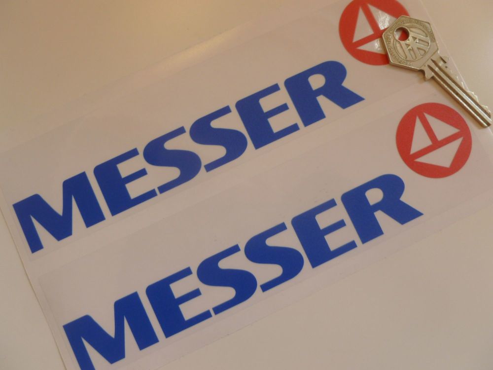 Messer Sponsors Blue, Red, & Clear Stickers. 8" Pair.
