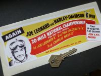 Joe Leonard, Bay Meadows, California, 20 Mile National Championship Sticker. 8.5