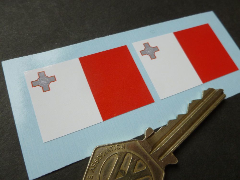 Maltese Flag Oblong Stickers. 37mm Pair.