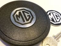 MG Self-Adhesive Mountney Mota-Lita etc Steering Wheel Badge. Black & Silver/White. 39mm.