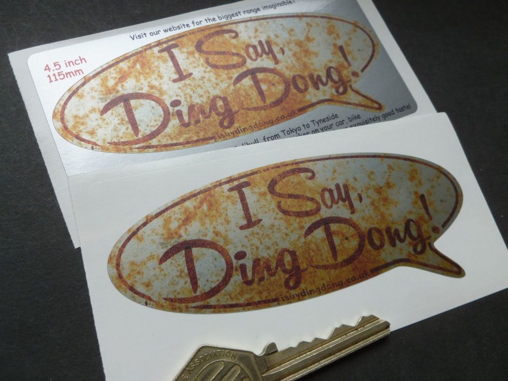 I Say Ding Dong Rusty Style Speech Bubble Stickers. 4.5" Pair.