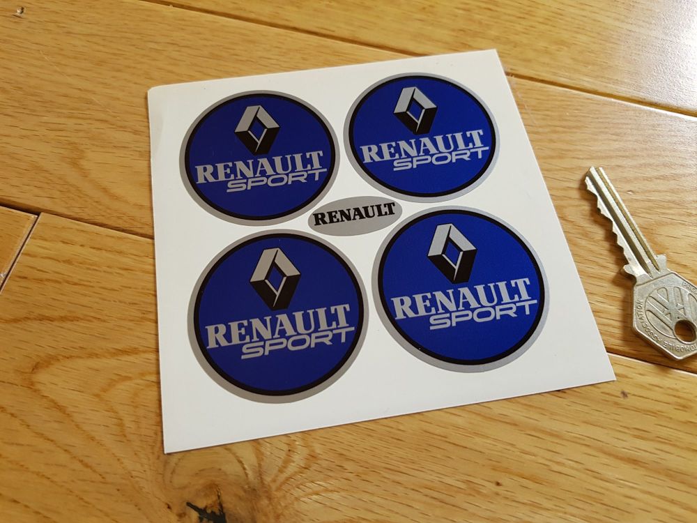Renault Sport Blue Wheel Centre Style Stickers. Set of 4. 50mm.