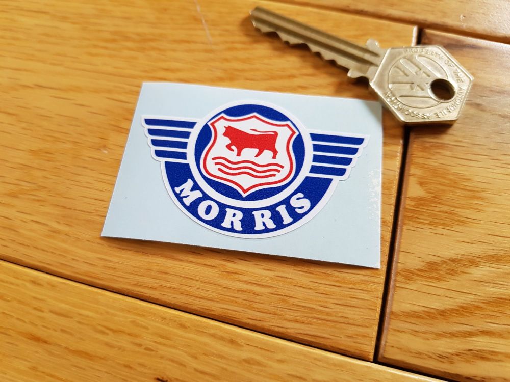Morris 'Oxford' Style Shaped Logo Sticker. 60mm.