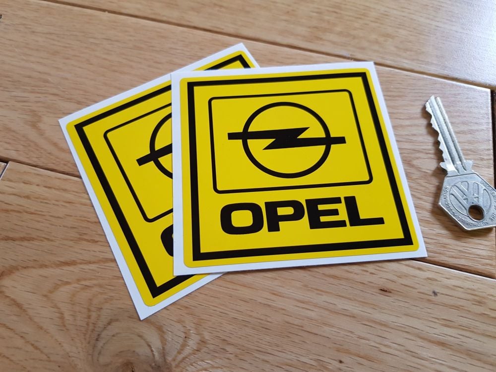 Opel Square Black & Yellow Stickers - 2", 3.5", or 5" Pair