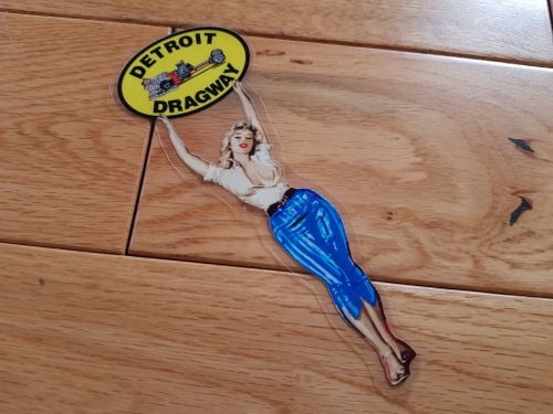 Detroit Dragway Girl Holding Sign Window Sticker. 6