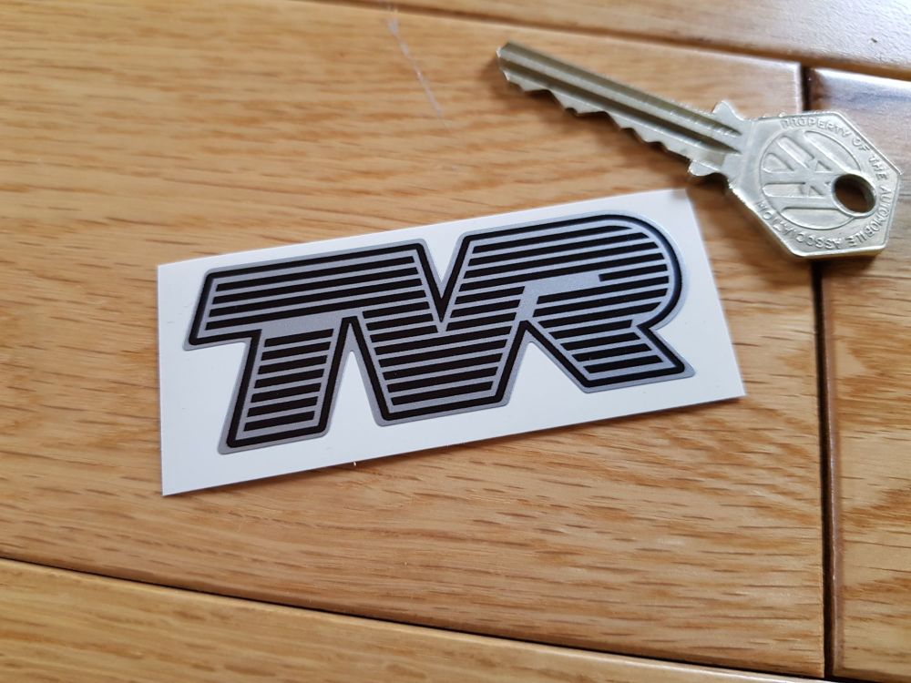 TVR Black & Silver Lined Text Logo. 2.75".