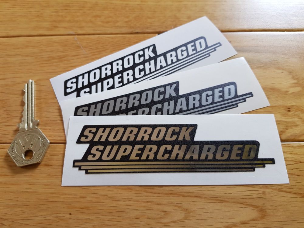 Shorrock Supercharged Shaped Stickers. 4.75" Pair.