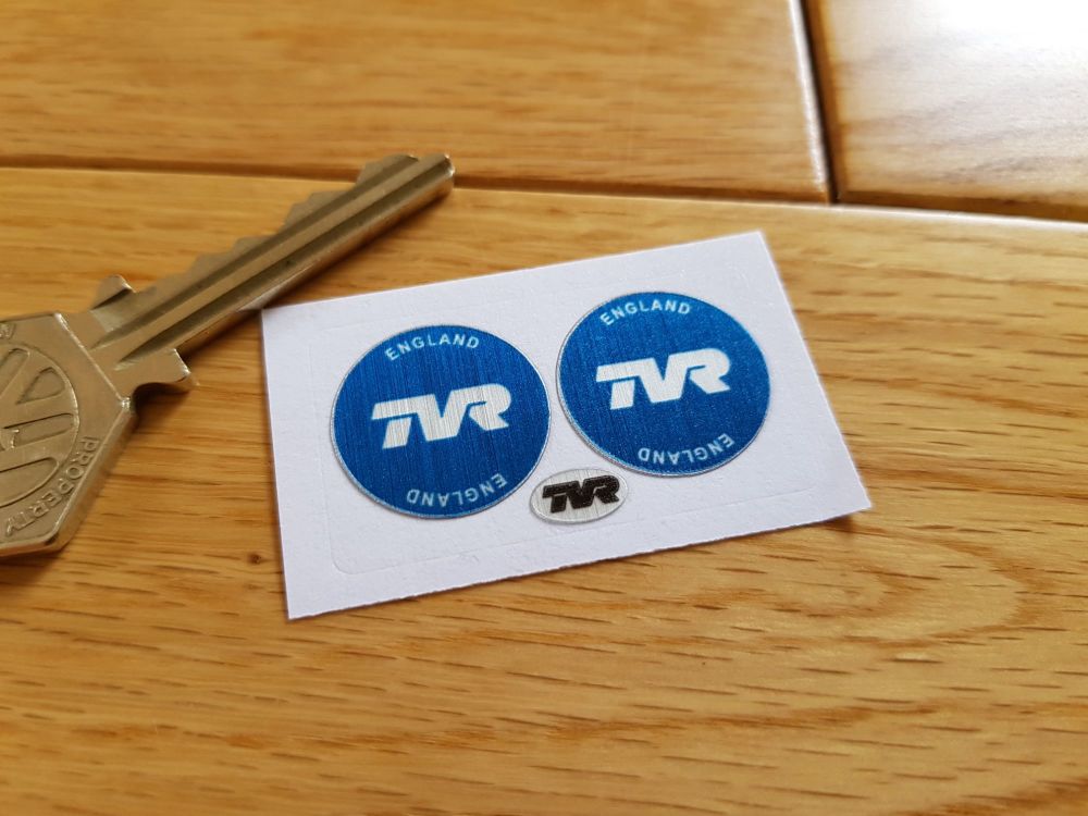 TVR England Dark Blue Wheel Centre Stickers. Thick Brushed Foil. 20mm Pair.
