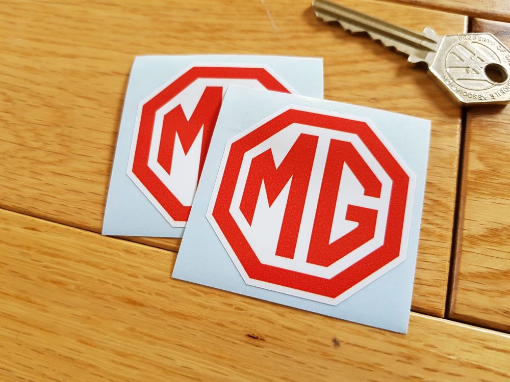 MG Octagonal Logo Red & White Stickers. 2