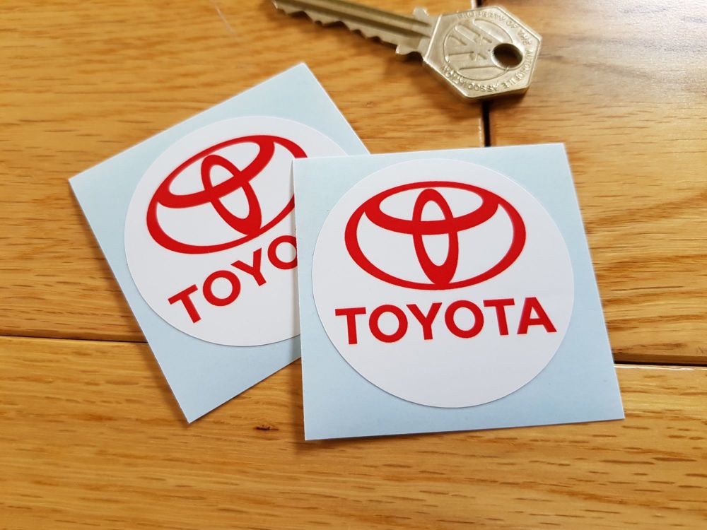 Toyota Red & White Logo Stickers. 2" Pair.