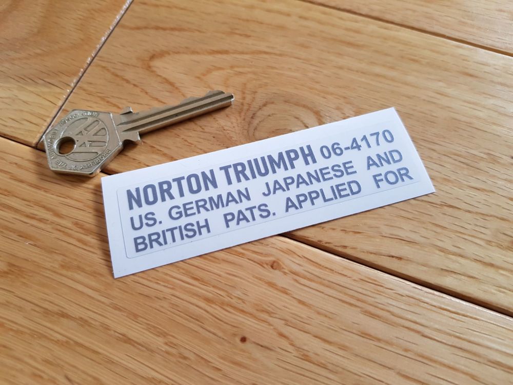 Norton Trumph Patents Applied For Sticker. 3.5".