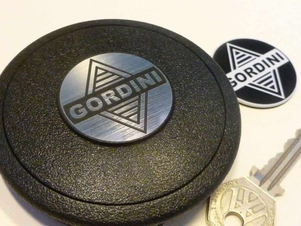 Gordini Style Self-Adhesive Mountney Mota-Lita etc Steering Wheel Badge. Black & Silver/White. 39mm.