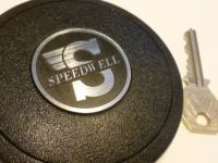 Speedwell Style Self-Adhesive Mountney Mota-Lita etc Steering Wheel Badge. Black & Silver. 39mm.