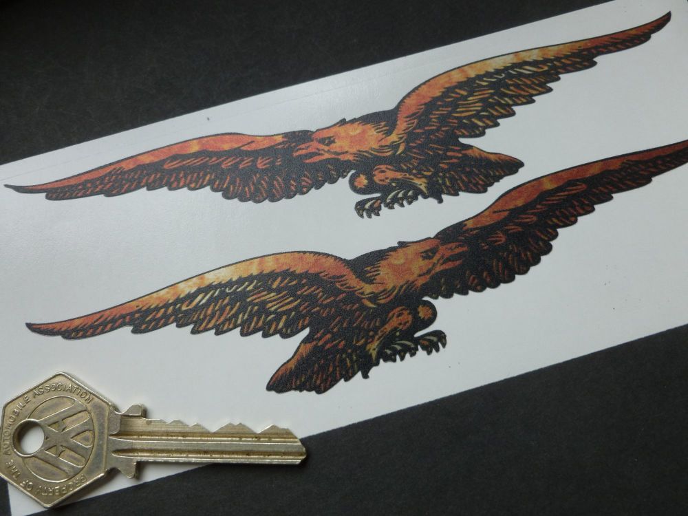Moto Guzzi Cut Out Soaring Eagle Rust Effect Stickers. 6.5" Handed Pair.