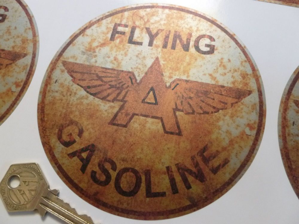 Flying A Gasoline Rusty style Circular Sticker. 6