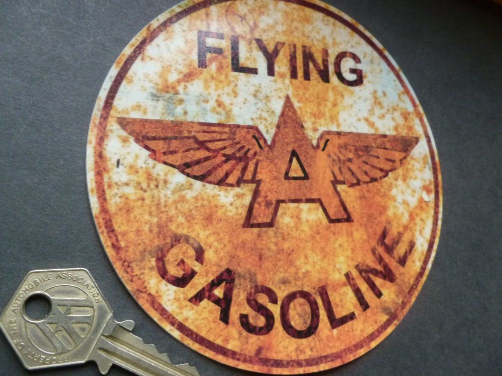 Flying A Gasoline Rusty Style Circular Window Sticker. 5".