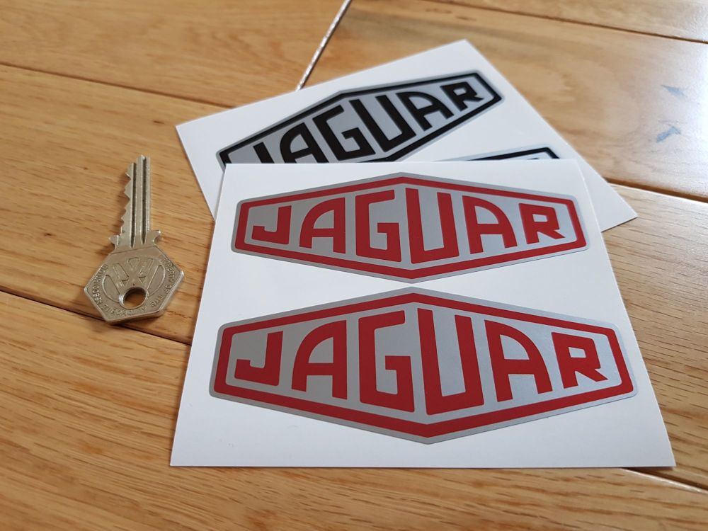 Jaguar Lozenge Silver Stickers 4" Pair. Black or Red.