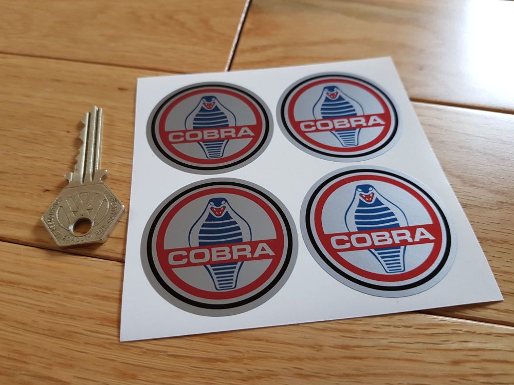 AC Cobra Wheel Centre Stickers with Black Line. Set of 4. 30mm or 50mm.