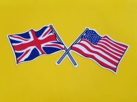 Union Jack & USA Stars & Stripes Crossed Wavy Flags Sticker. Various Sizes.