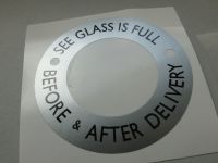 See Glass is Full Before & After Delivery Thick Circular Style Petrol Pump Sticker - 70mm