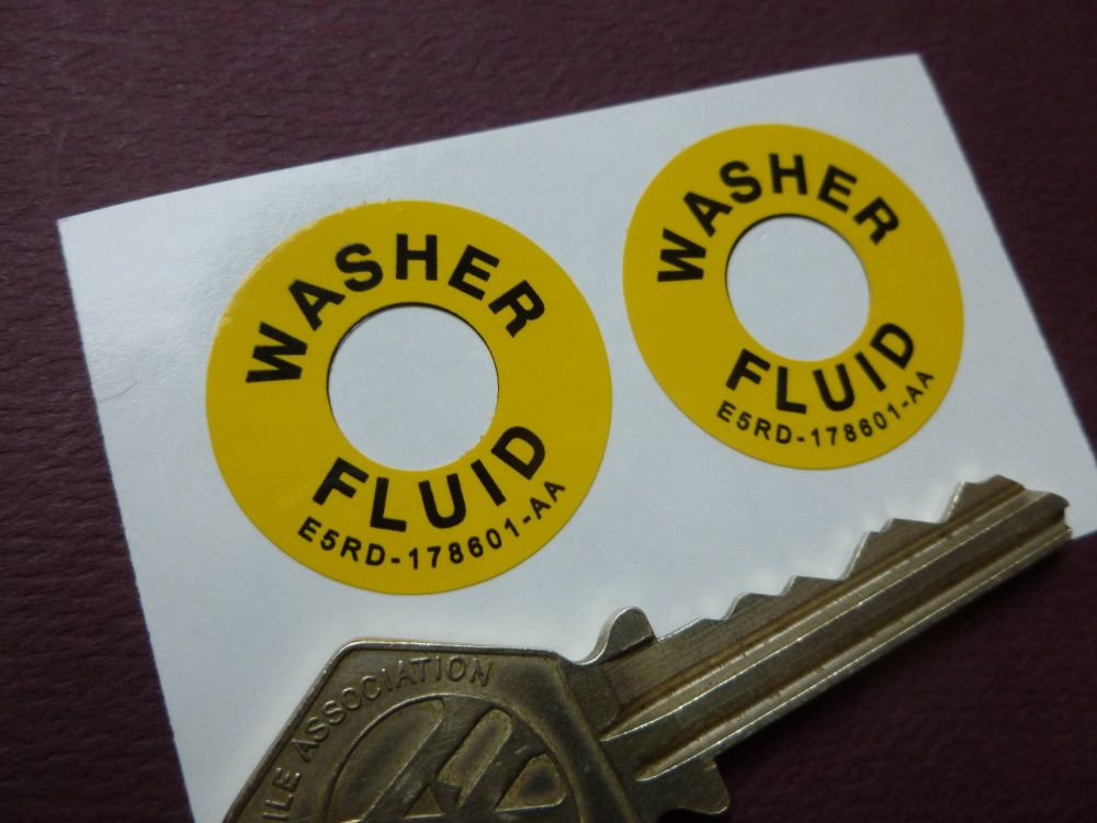 Washer Fluid Bottle Stickers. 28mm Pair.