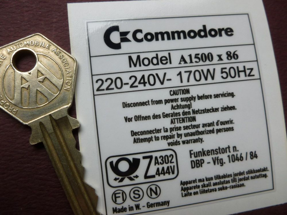 Commodore A1500 x 86 Computer Label Sticker. 60mm.