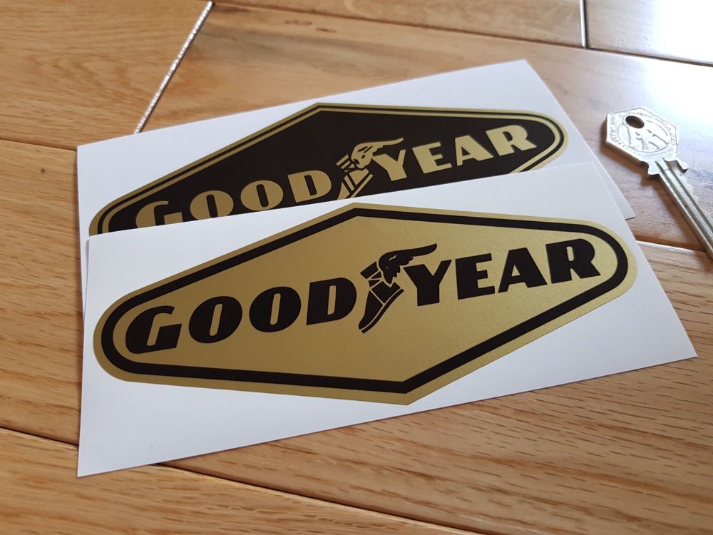 Goodyear Black & Gold Diamond Stickers. 6", 8", or 9" Pair.
