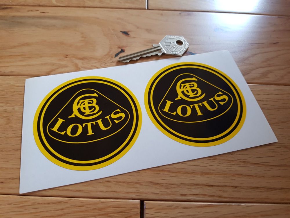 Lotus Black & Yellow Circular Stickers. 3" Pair.
