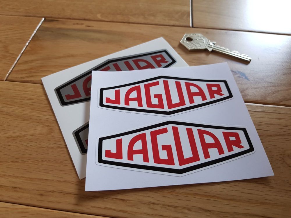 Jaguar Lozenge Black Outline Stickers 4". Silver or White Pair.