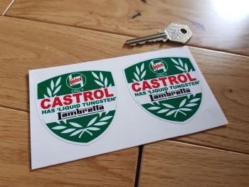 Lambretta Castrol 'Liquid Tungsten' Shield Stickers. 2.5" Pair.