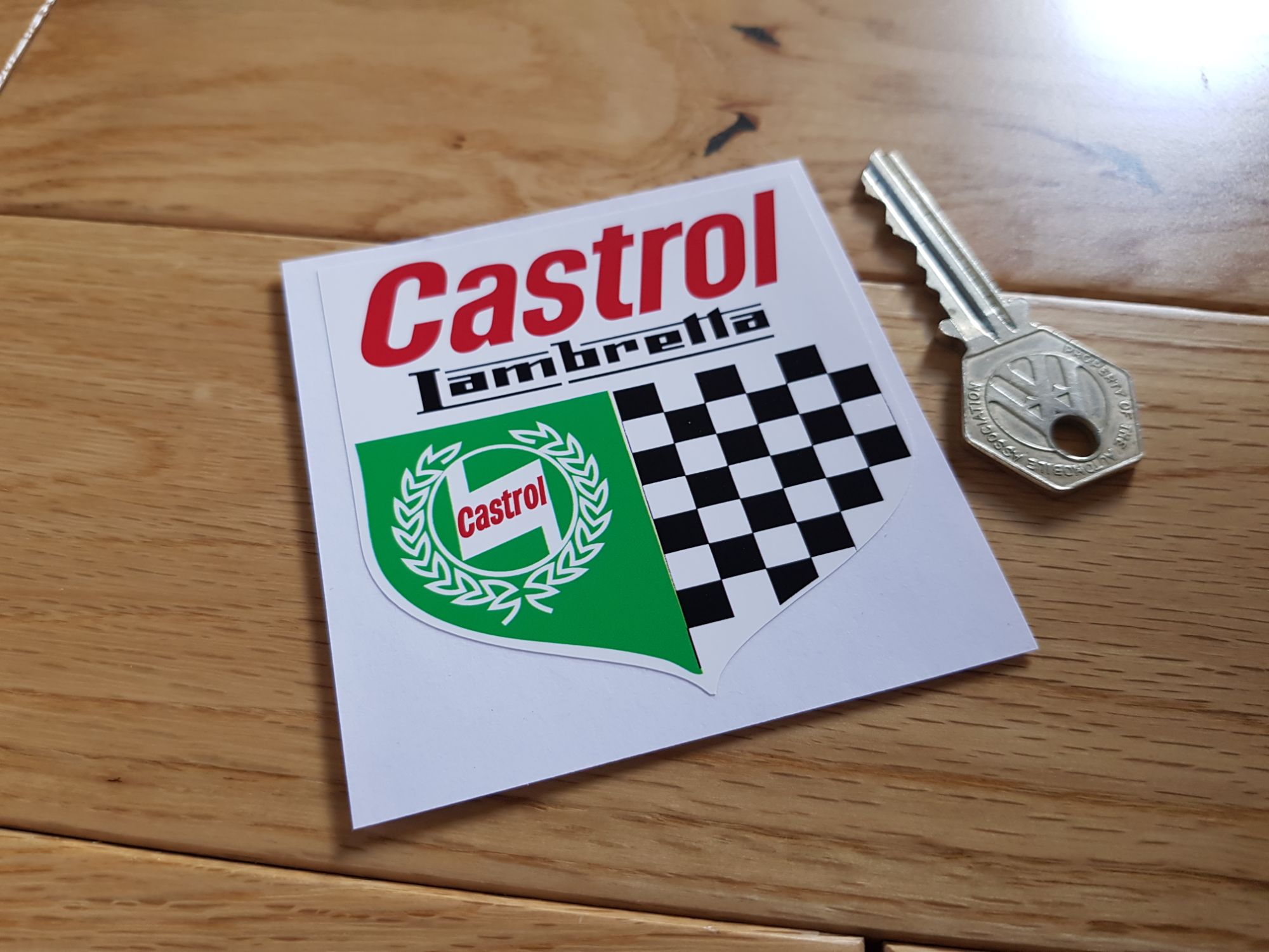 Lambretta Castrol 'Liquid Tungsten' Shield Stickers. 2.5
